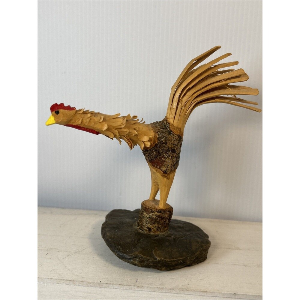 Hand Carved Wood Whittled 7" Tall Rooster Chicken Folk Art Painted Accents